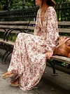 Floral Printed Lantern Sleeves Maxi Dresses