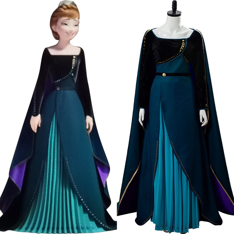 Frozen 2 Queen Anna Coronation Gown Dress Dark Green Cosplay Costume Halloween Carnival Suit