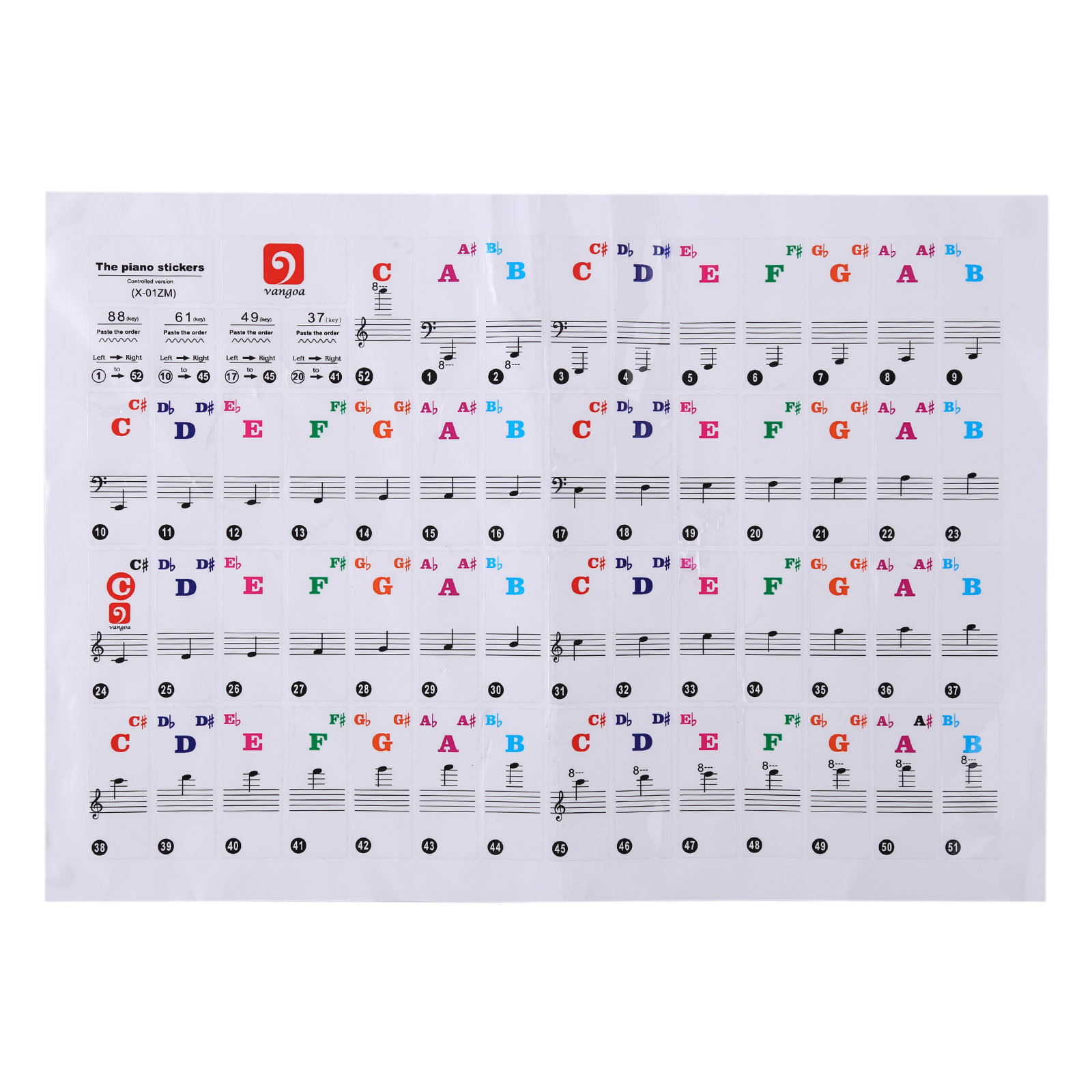 

Piano Sticker For 61 Keys, Removable Transparent, Music Note Keyboard Decal, 501 Original