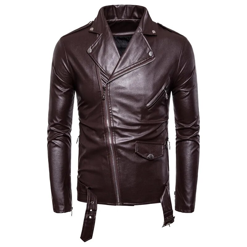 Spring And Autumn Men's Motorcycle Jacket Lapel Lace Up Leather Windbreaker High Quality Casual Fashion Men's Leather Jacket