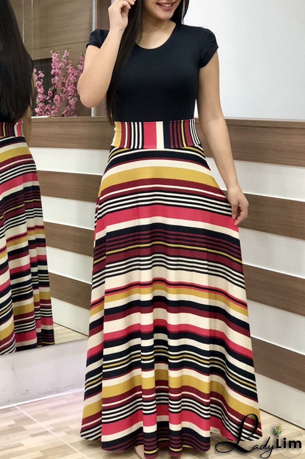 Black Green Fashion Casual Print Patchwork O Neck Short Sleeve Dress