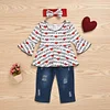 Baby Kid Girl Valentine's Day Love Letter Print 3 Pcs Sets