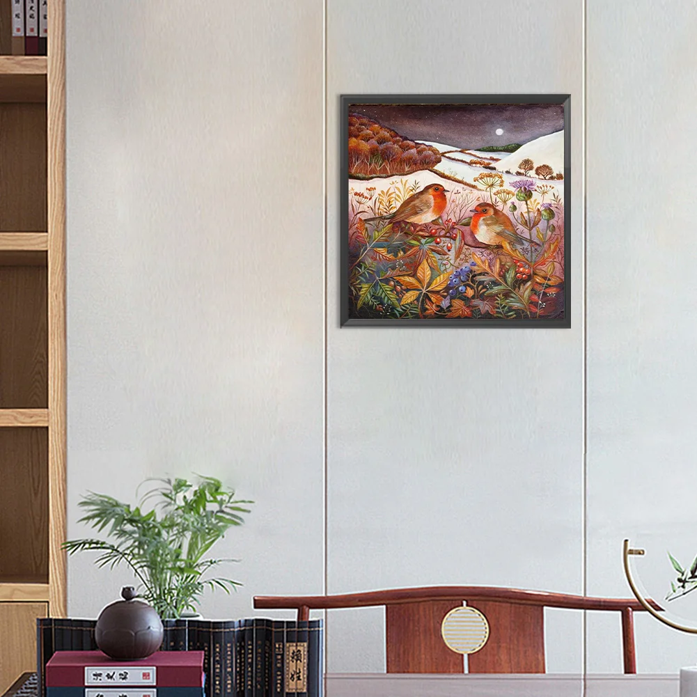 Full Round Diamond Painting 30*30cm - Night Hill Bird