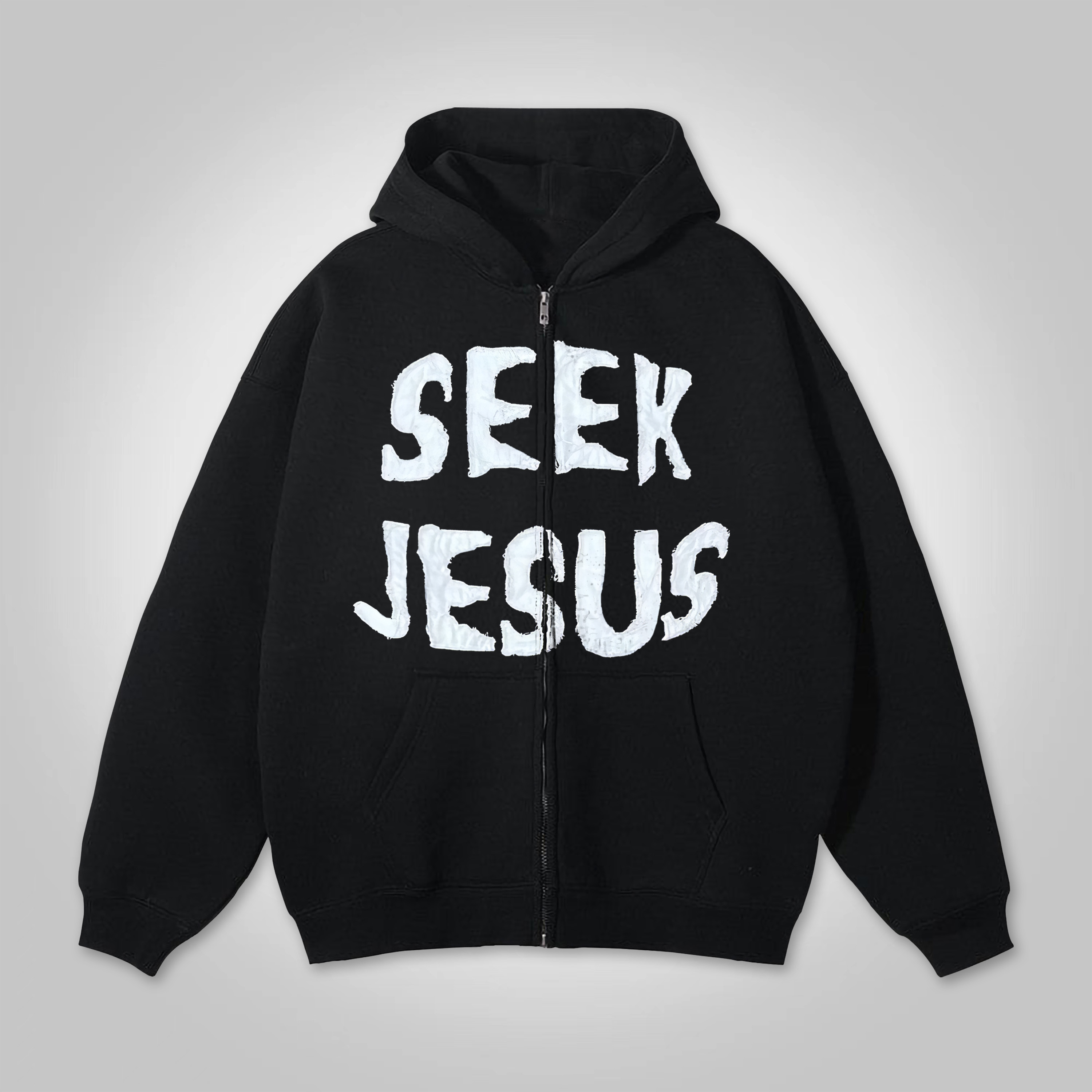 Sopula Vintage Seek Jesus Graphic Hip Hop Oversized Zip Up Hoodie - SOPULA