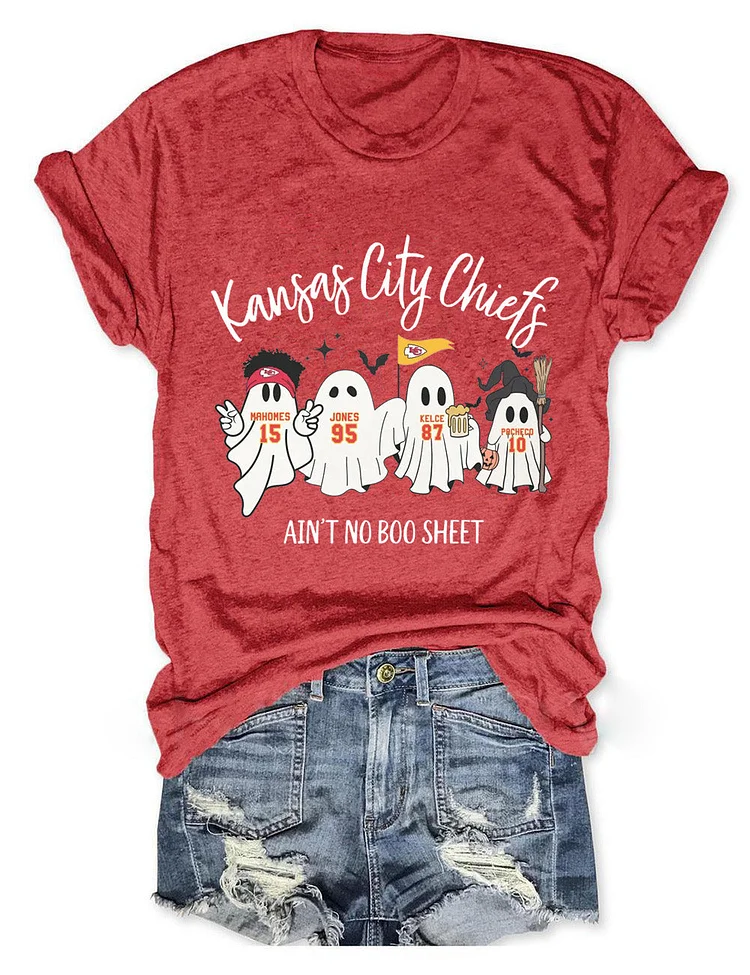 Women's Kansas City Chiefs Ain't No Boo Sheet Print T-Shirt