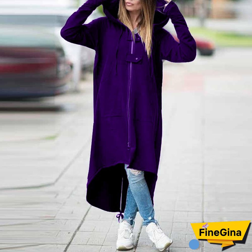 Women's Loose Hooded Sweater Zipper Long Coat Long Sleeve Hoodies Coats Casual Cardigans