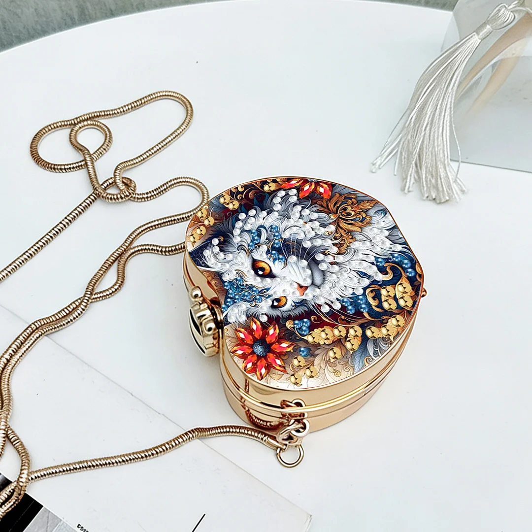 Cats C DIY Acrylic Love Diamond Art Painting Card Case Wallet with Chain Small Diamond Painting Crossbody Bag for Adults Women Girls Gift