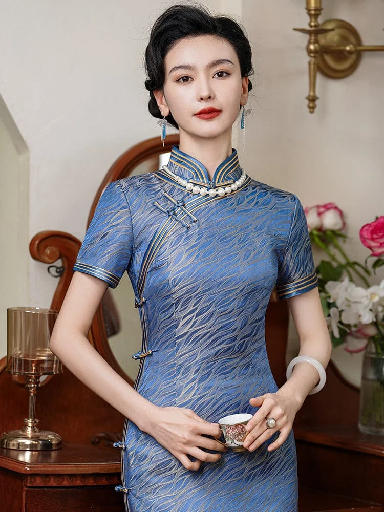 Mulberry silk and Jacquard, high end long Cheongsam