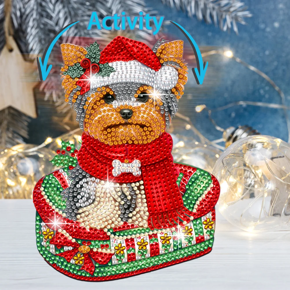 DIY Xmas Yorkshire Terrier Acrylic Shaking Head Desktop Diamond Painting Art Kits for Kids