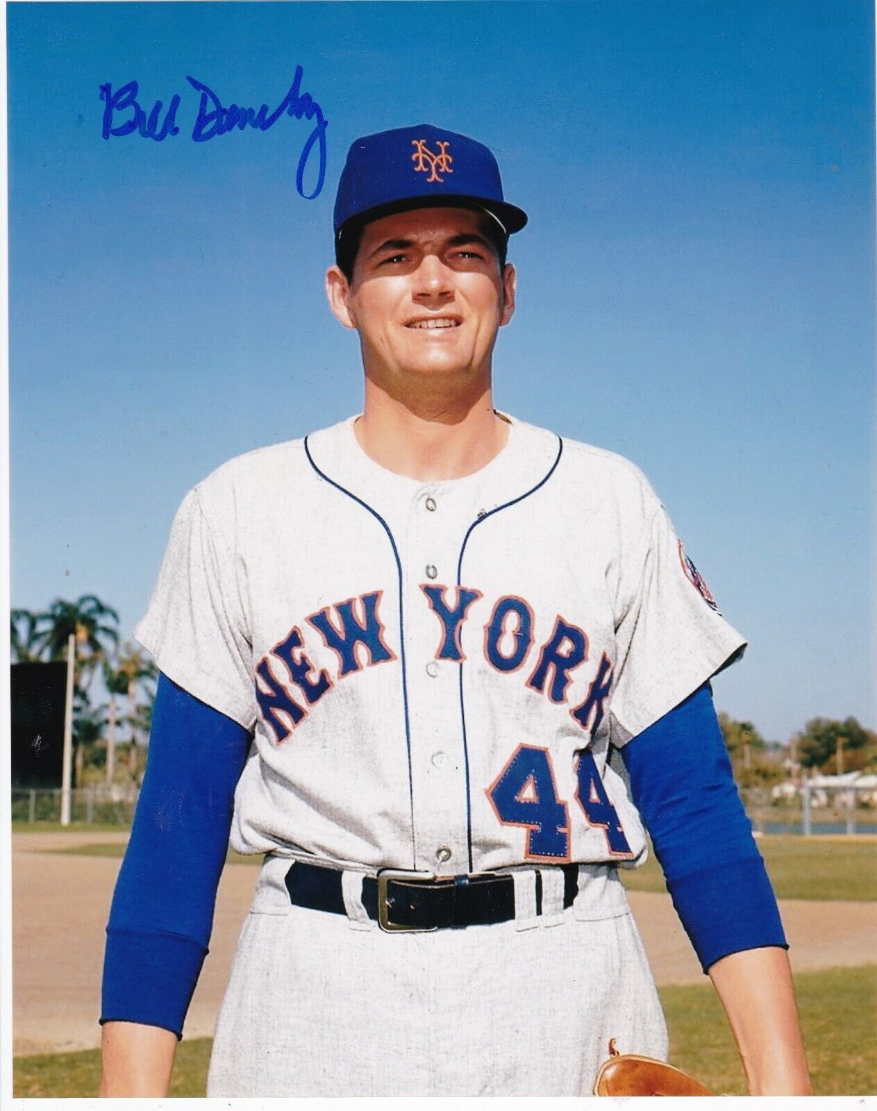 BILL DENEHY NEW YORK METS ACTION SIGNED 8x10