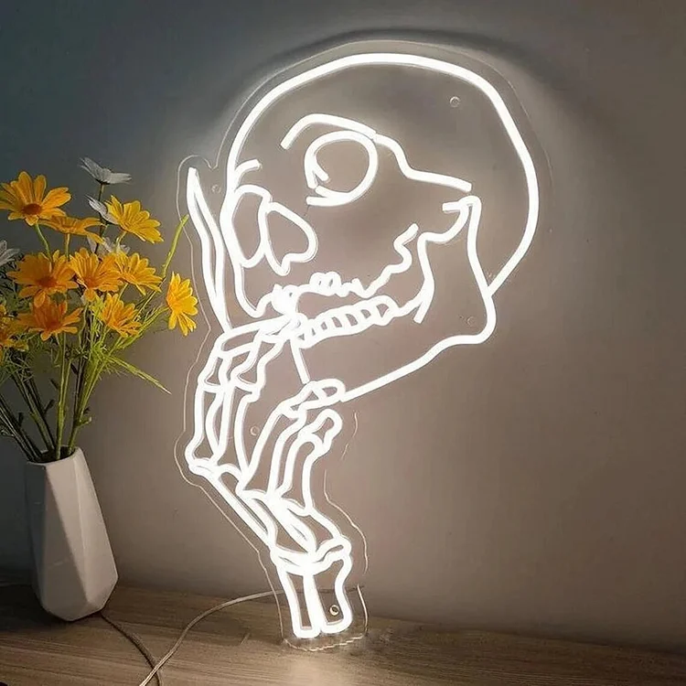 Anime Neon Sign Smoking Skull Head Neon Sign Art Anime Light LED Gaming Lights for Wall Decor Personalized Aesthetic Gifts