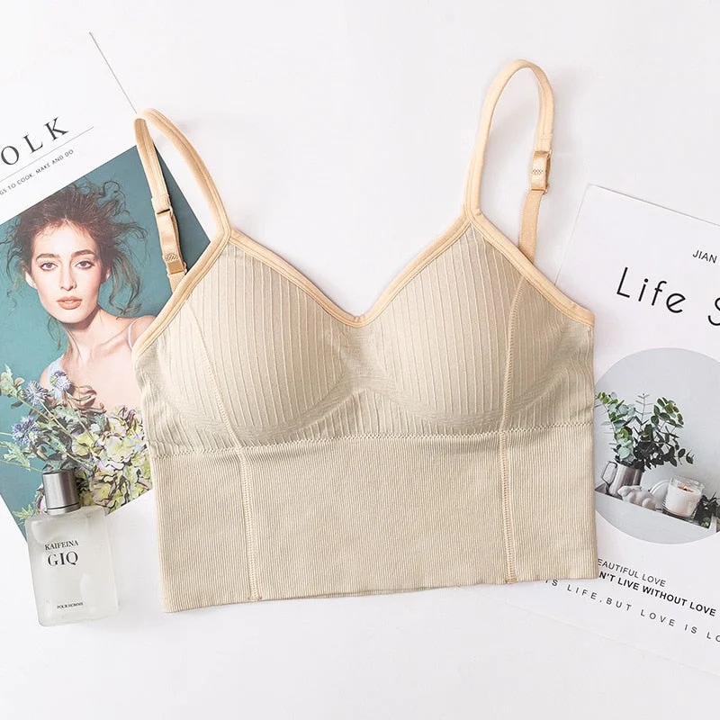 Women Tanks Crop Top Seamless Underwear Female Crop Top Women Sport Tops Sexy Lingerie Low Back Sleeveless Padded Camisole Femme