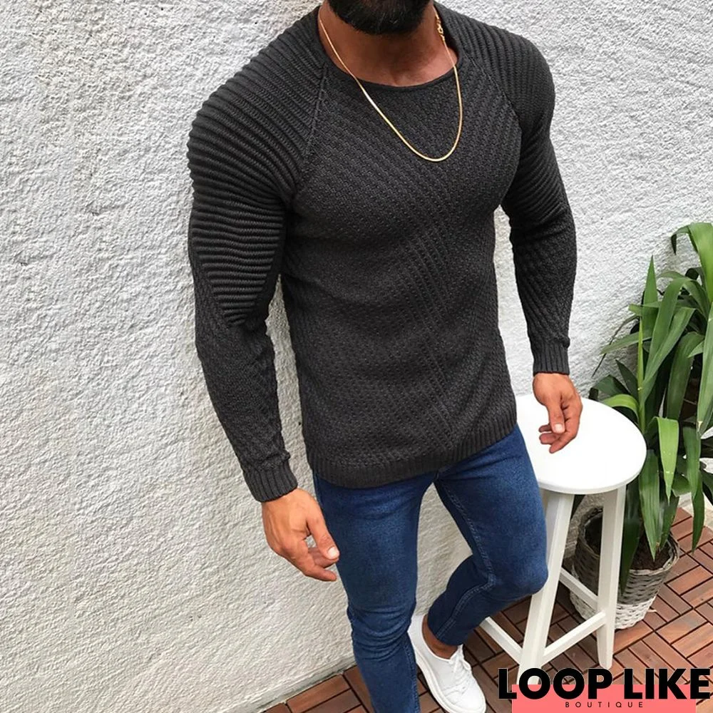 Slim Fit Long Sleeve Pullover Round Neck Sweater Top Sweater Male