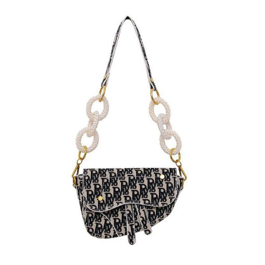 

Fashion Printed Handbag Women Canvas Pearl Saddle Tote Shoulder Bag -Black, 501 Original