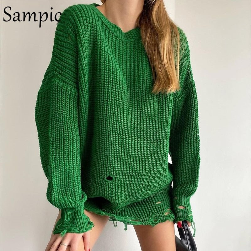 Sampic Knitwear Casual Y2K Pullover Basic Long Sleeve Oversized Sweater Tops Loose Knitted Sexy Women Party Sweater Dresses 2021