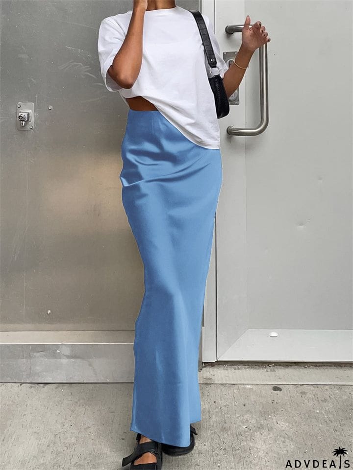 Sleek French Style High-waisted Maxi Skirts for Women
