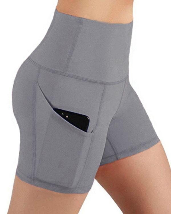 Solid High Waist Pocket Yoga Shorts - Chicaggo