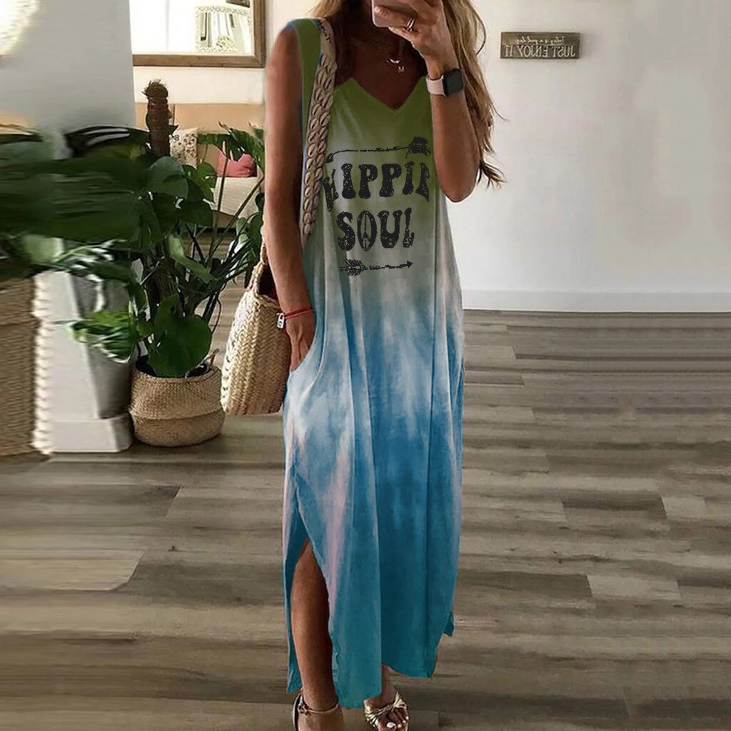 NEW Tie-dye Long Dress Ladies Fashion Sexy Beach Dress Women Casual Dress