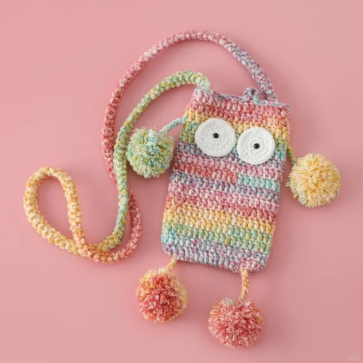 Lulusnow Handmade Multicolor Pink Monster Bag Cute Gift for Kids or Fun-Loving Adults Crochet Crossbody MINIBag Phone Bag
