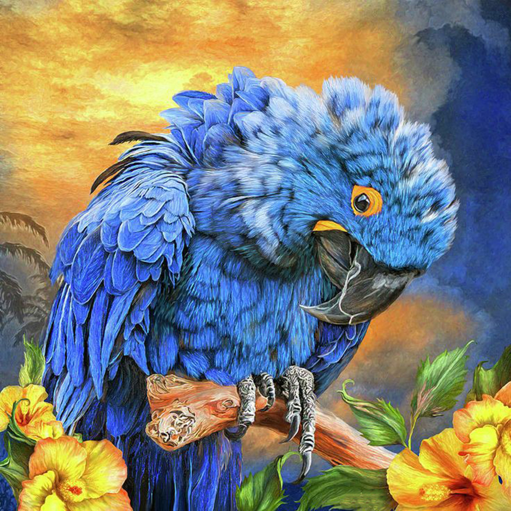 

30*30CM Round Drill Diamond Painting-Blue Feather Parrot, 501 Original