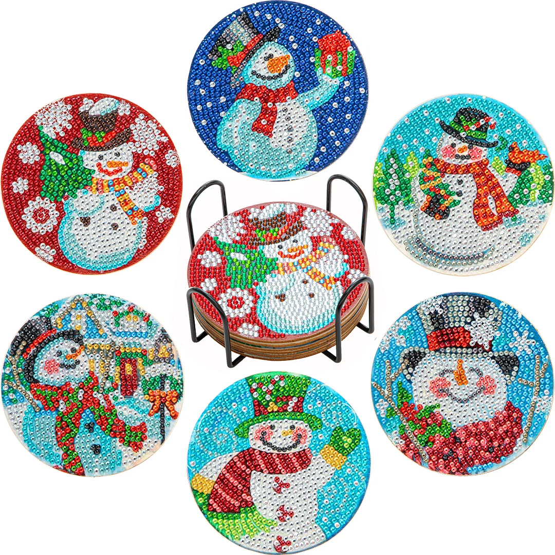 DIY Wooden Christmas Snowman Coasters Diamond Painting Kits for Beginners, Adults & Kids Art Craft Supplies
