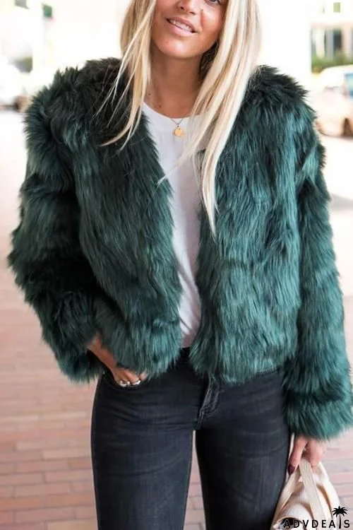 Faux Fur Long Sleeve Short Coat