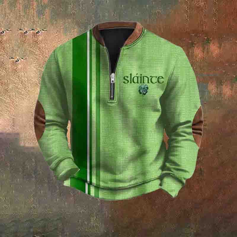 Comstylish Men's St. Patrick's Day Slainte Print Zip Sweatshirt