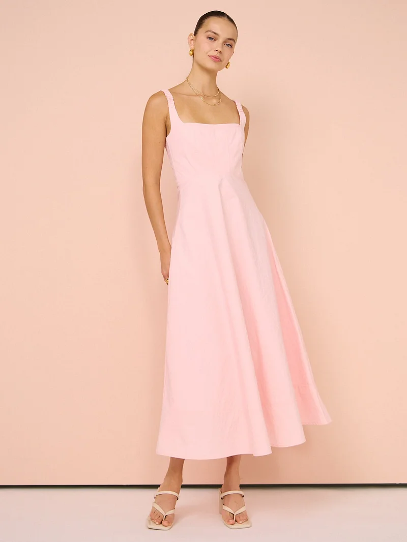 open lace back dress Millà Women's Dramatic Flowered Organza Midi Dress - Pink main image 1