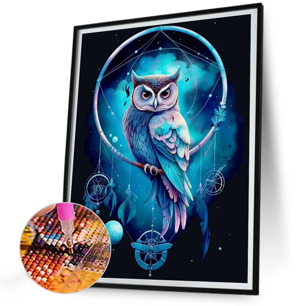 Diamond Painting - Full Round Drill - Owl Dreamcatcher(Canvas|30*40cm)