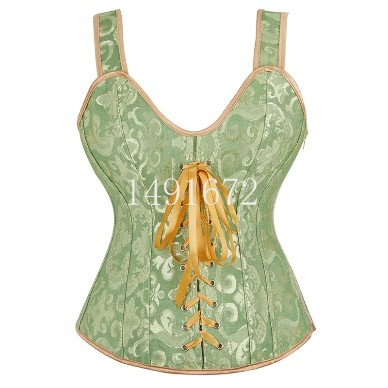 Billionm Corset Sexy Bustier Vest Top Zipper Lingerie Plus Size Gothic Brocade Victorian Corselet for Women Burlesque Black White Green