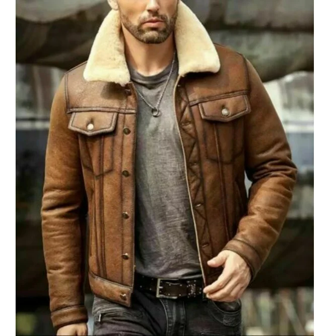 2020New men's fleece leather jacket