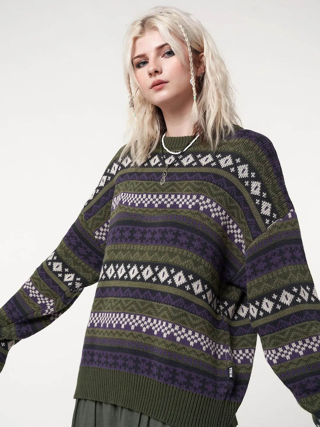 Churchf Churchf Autumn 2023 Loose Thin Casual Fashion Color Splicing Long-Sleeve Top Hair Knit Women