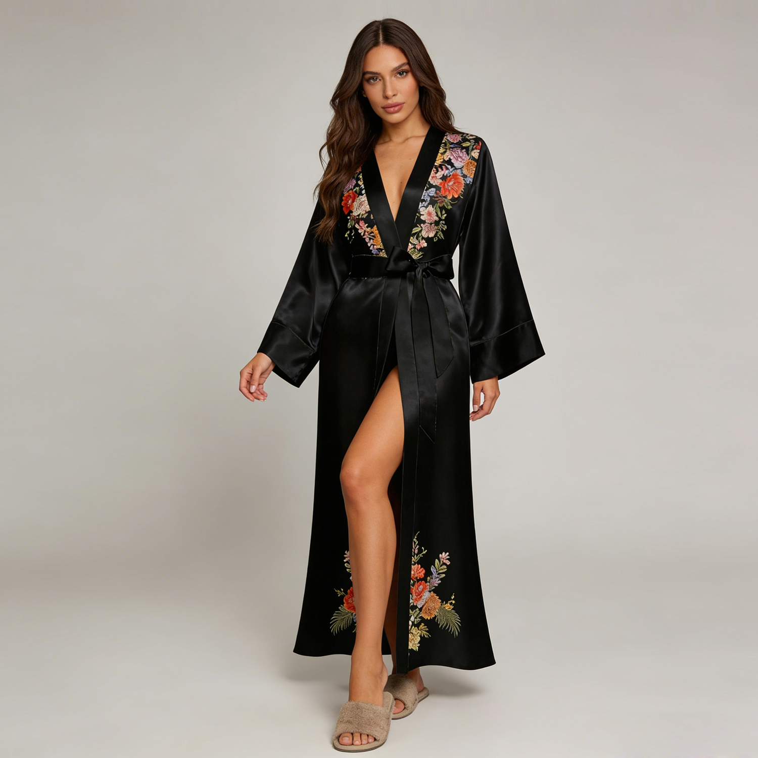 Silk Robe Women 100% Mulberry Silk Black Luxury Kimono Elegant Soft REAL SILK LIFE