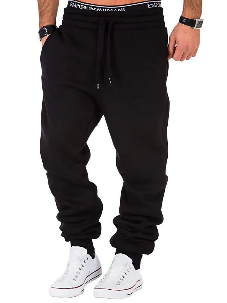 Drawstring pure color brushed basic running trousers and pant