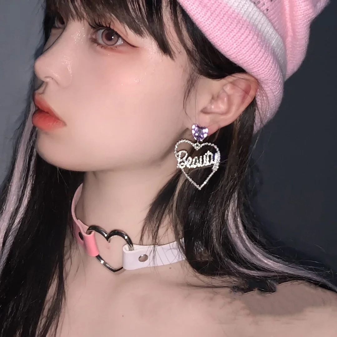 Cute Beauty Purple Gem Love Heart Earrings SS1890