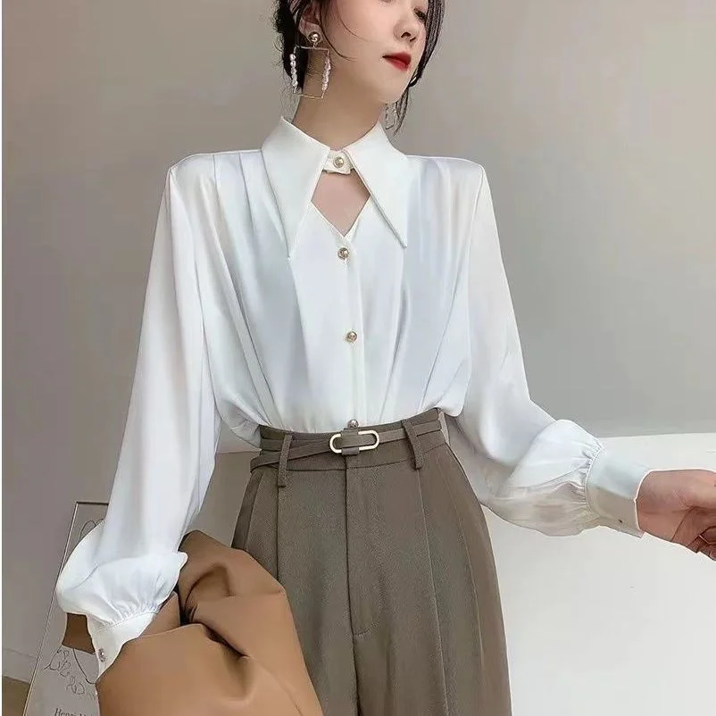 Athvotar Athvotar Tea Apricot Temperament V-Neck High-End Sant Satin Chic Shirt Female Design Sense Niche OL Hanging Hong Kong Taste Top