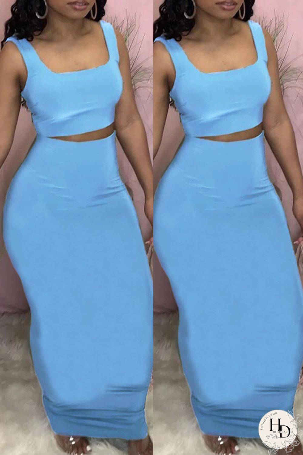 Yellow Casual Solid Vests Square Collar Sleeveless Two Pieces