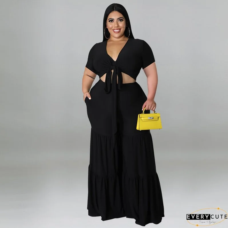 Plus size Women summer top and wide-leg pants two-piece