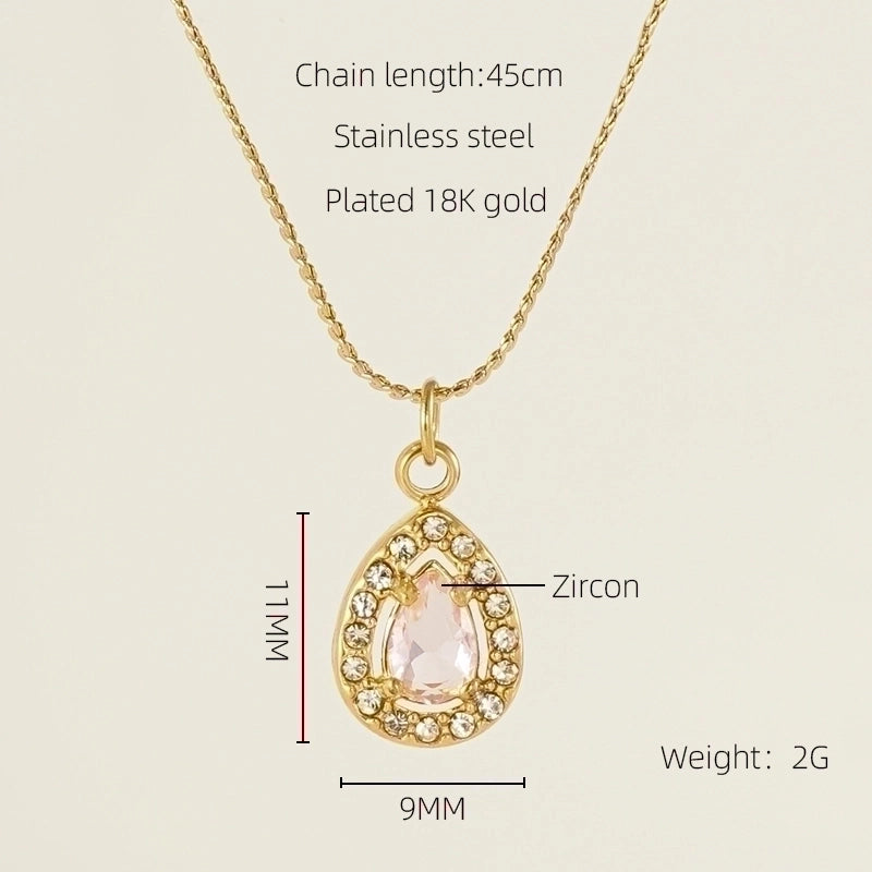 Stainless Steel 18K Gold Plated Glam Shiny Plating Inlay Sun Water Droplets Heart Shape Zircon Pendant Necklace