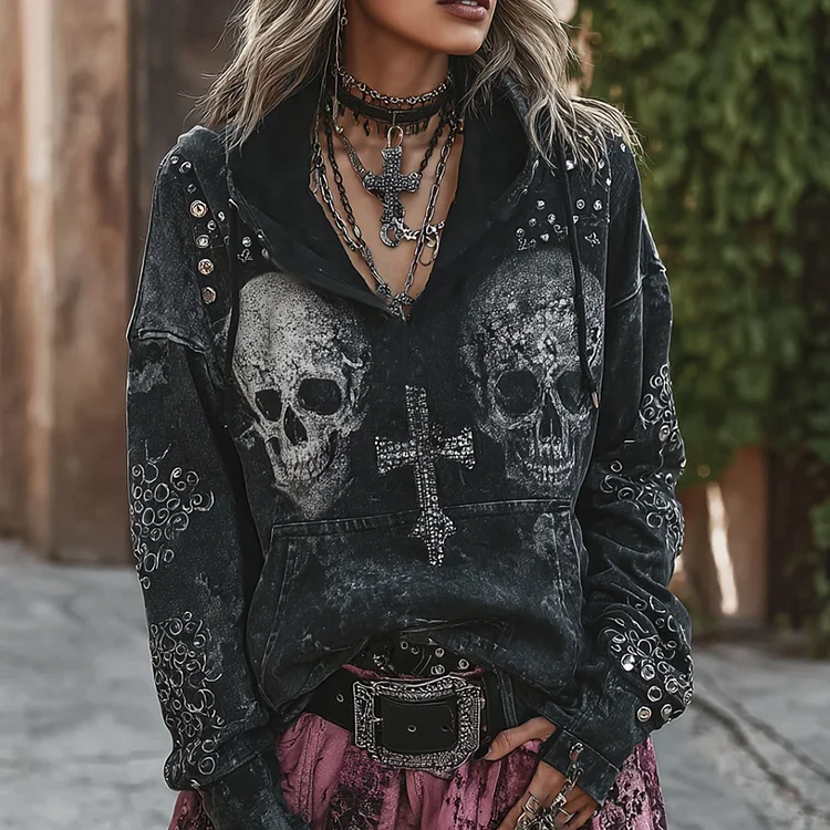Halloween-themed Gothic-style Women's Hooded Sweatshirt