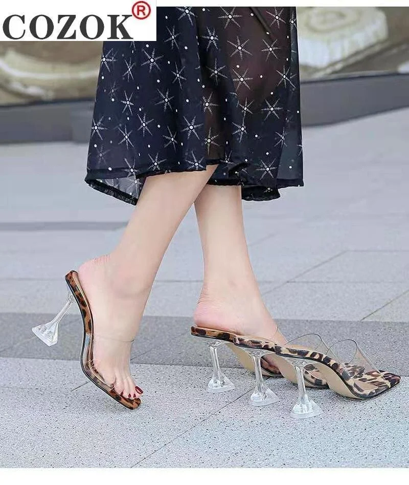 Women Sexy Sandals High Heels Ladies Fashion Slippers Plus Size Square Toe Transparent Pumps New Female Summer Shoes Comfort