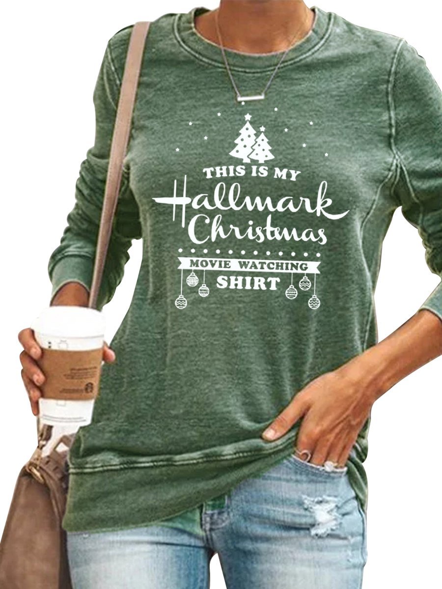Hallmark Movies Shirts Christmas Floral Print Long Sleeve Casual Tops