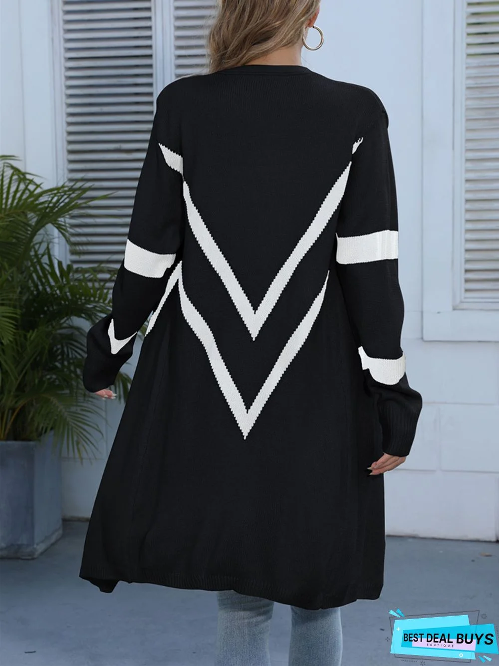 Irregular Geometry Knitting Loose Medium Length Sweater