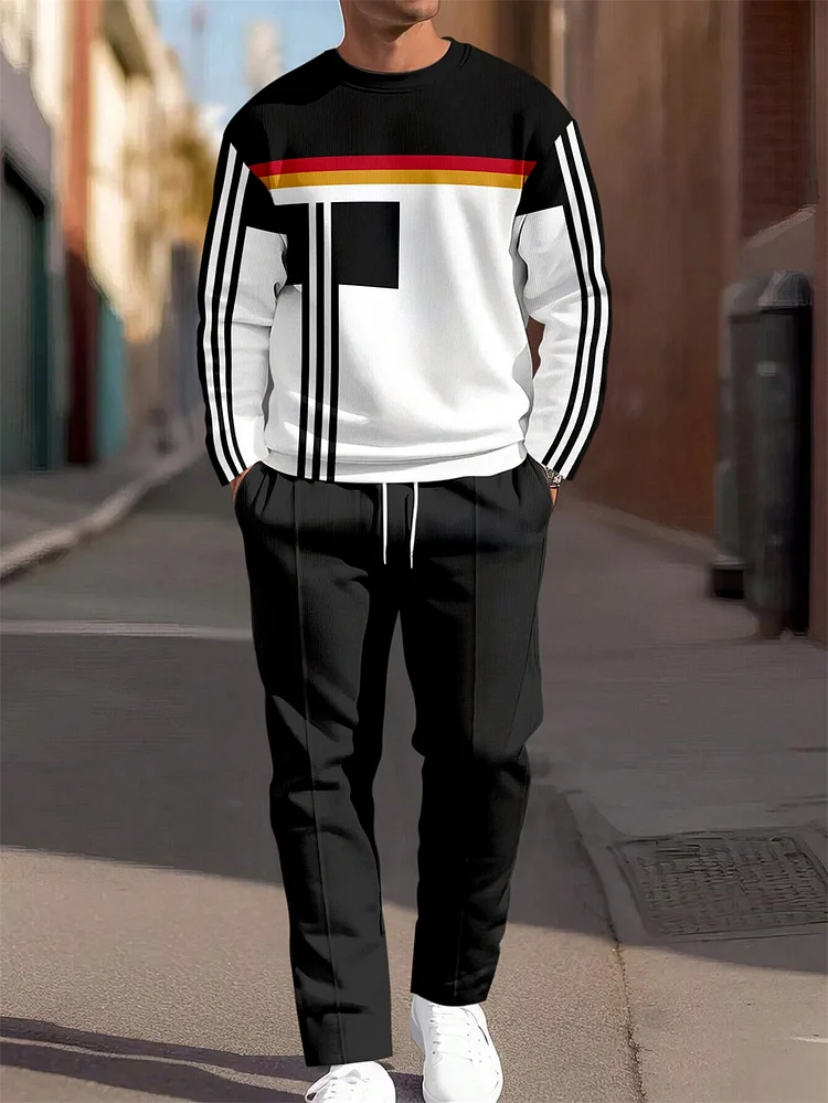 Men's German Colorblock Round Neck Casual Sports Set 049