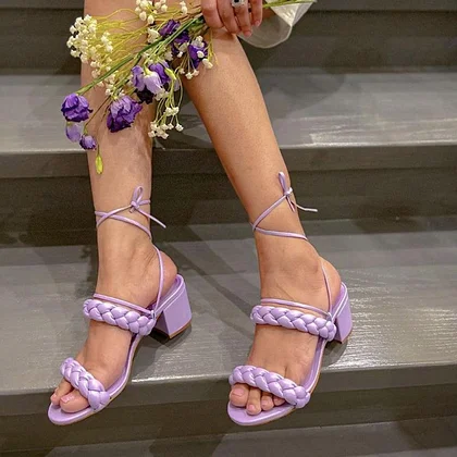 サンダル・ミュール Palm Angels Square Open Toe Purple Sandals Metallic Purple Open Toe Ankle Strap Platform Sandals with