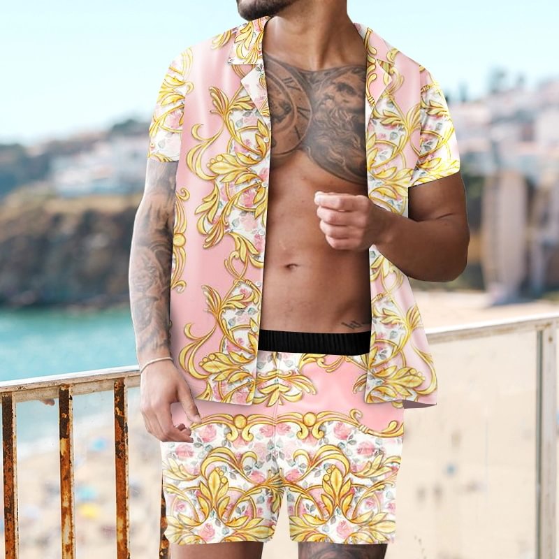 Men's Floral Print Shirt Two Piece