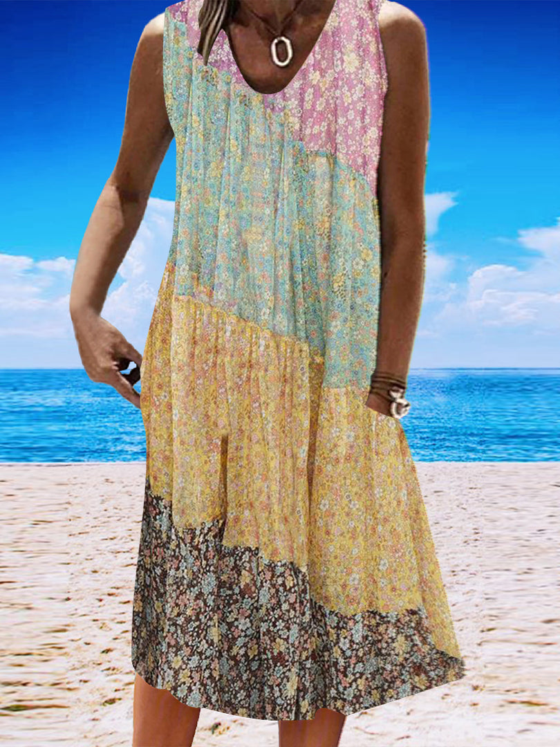 Women Half Sleeve V-neck Solid Color Dress