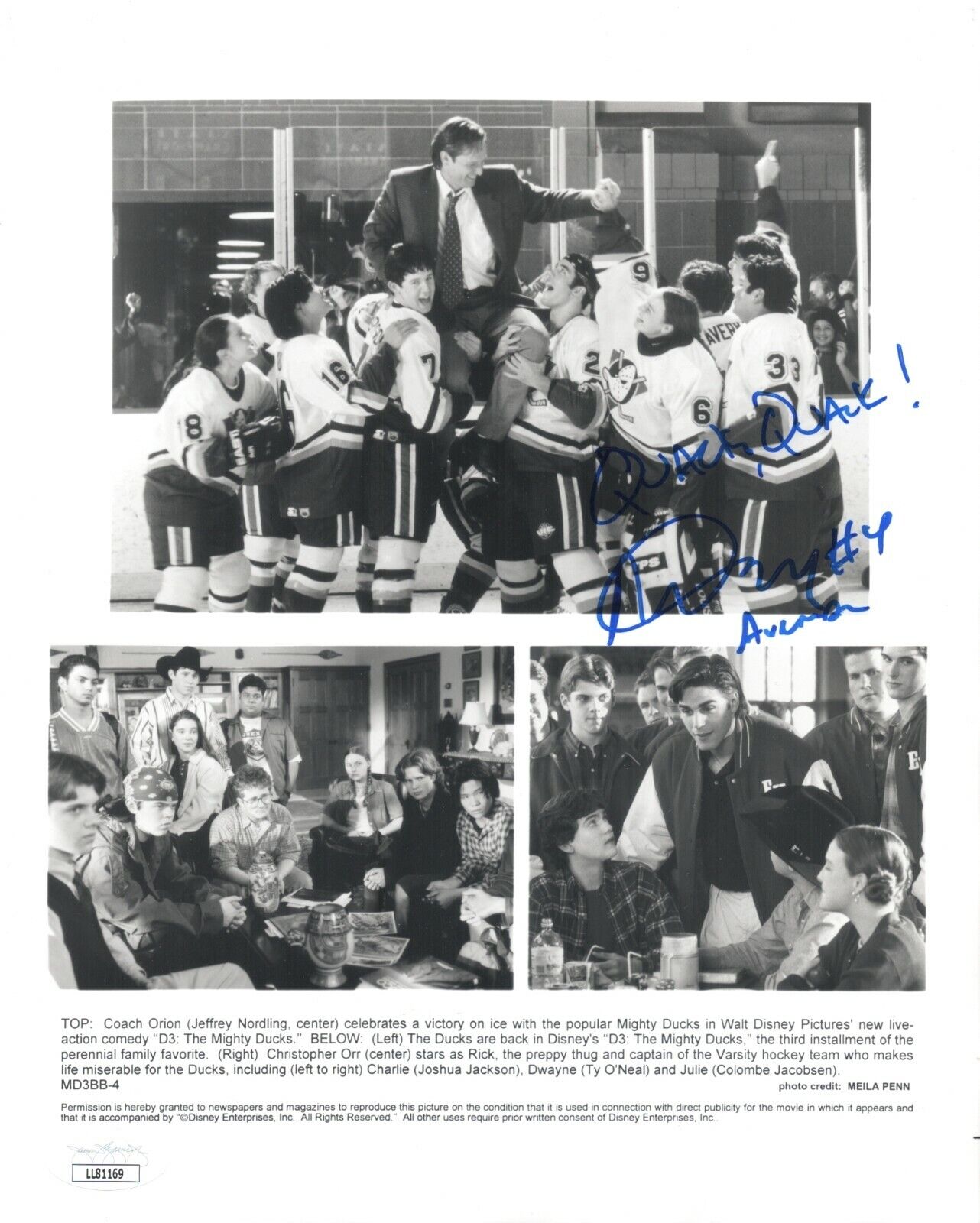 Matt Doherty Signed 8x10 D3 The Mighty Ducks Authentic Autograph JSA COA