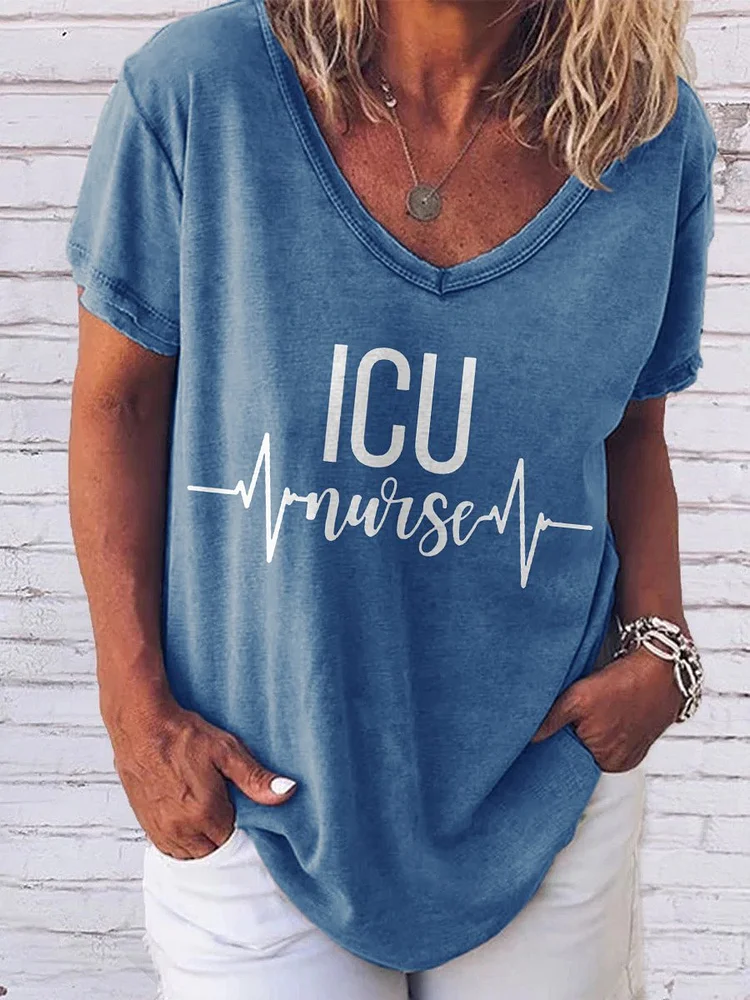 Bestdealfriday Icu Nurse Abstract Graphic Short Sleeve V Neck Tee