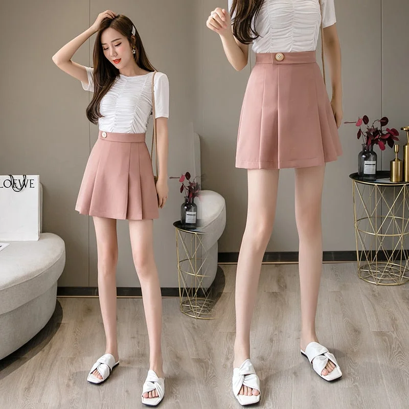 FTLZZ New High Waist Women Mini Pleated Skirt Casual Spring Summer Female Singel Button Short Skirts Ins Ladies Black Pink Skirt